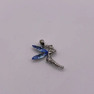 🖤#088 Cute silver  tone blue rhinestone fairy pendant/charm